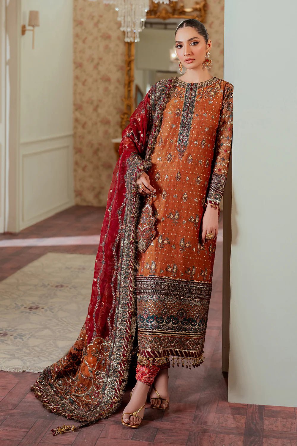 Pakistani Designer Suit Embroidered Rawsilk 3 Pieces Stitched - StockholmSelect