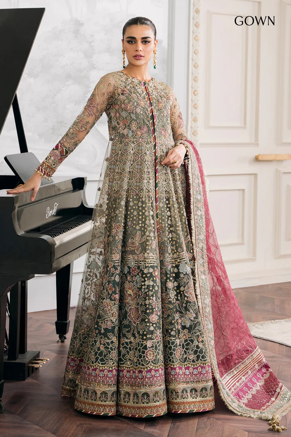 Pakistani Designer Suit Embroidered Rawsilk 3 Pieces Stitched - StockholmSelect