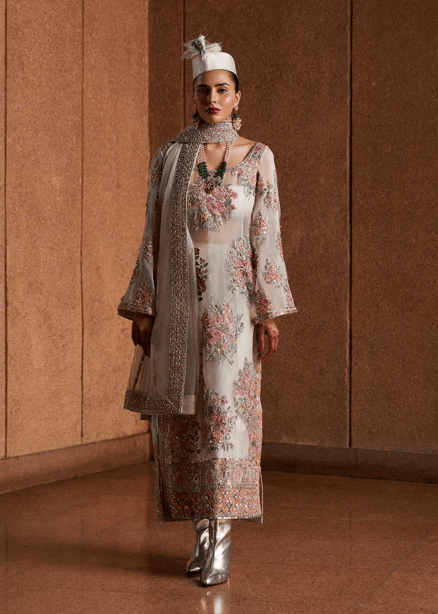 Pakistani Designer Suit Embroidered Rawsilk 3 Pieces Stitched - StockholmSelect