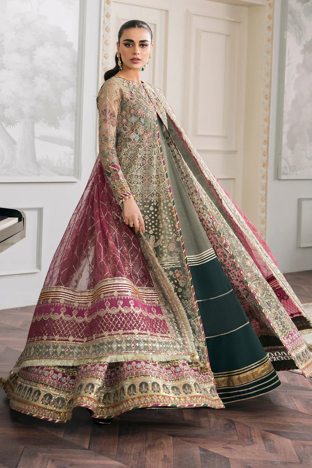 Pakistani Designer Suit Embroidered Rawsilk 3 Pieces Stitched - StockholmSelect