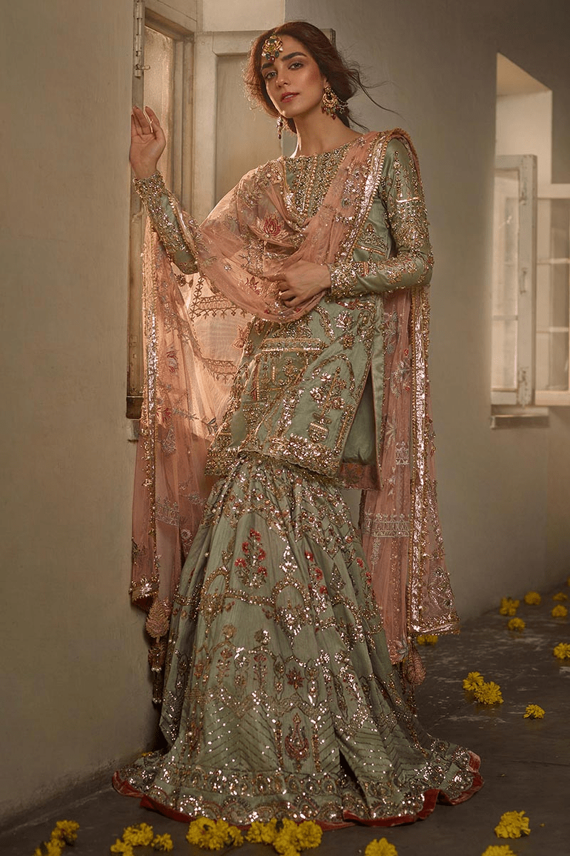 Pakistani Designer Suit Embroidered Rawsilk 3 Pieces Stitched - StockholmSelect