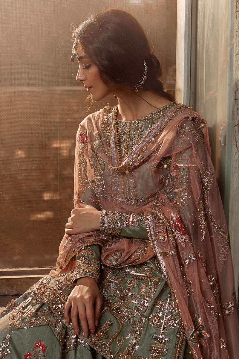 Pakistani Designer Suit Embroidered Rawsilk 3 Pieces Stitched - StockholmSelect