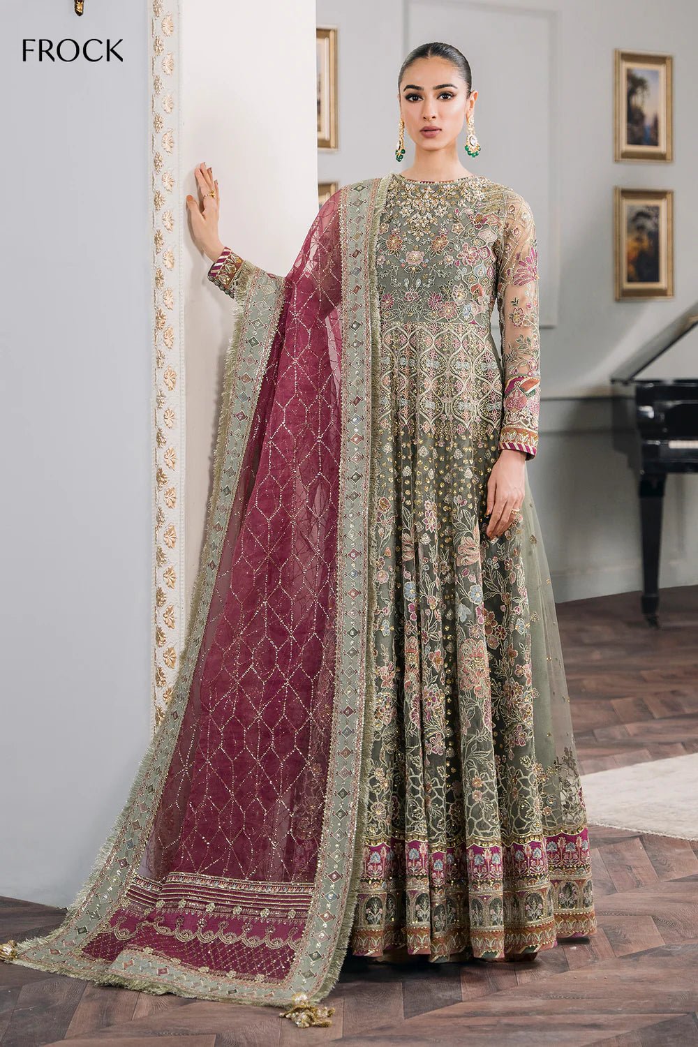 Pakistani Designer Suit Embroidered Rawsilk 3 Pieces Stitched - StockholmSelect